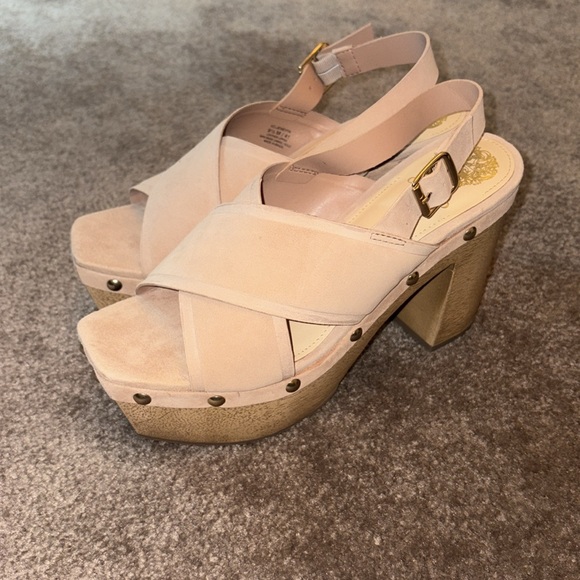 Vince Camuto Jenevya open toe clunky platform suede heels sandals - Picture 2 of 8